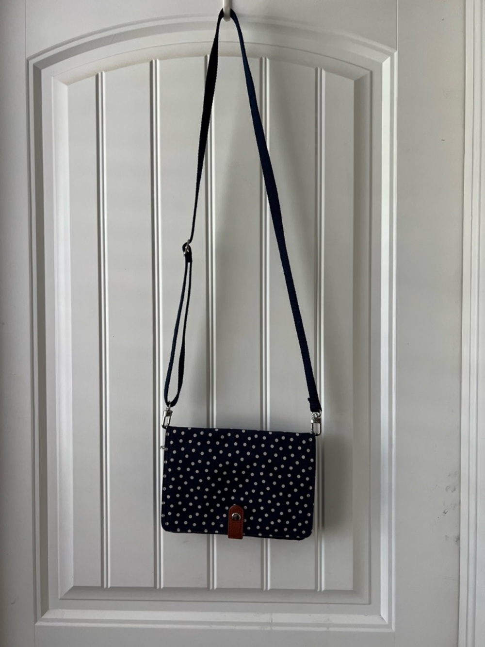 Thirty-One Navy Dancing Dots Crossbody Bag